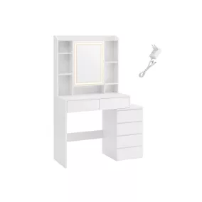   VASAGLE Modern LED Fésülködőasztal Állítható Világítással Felhőfehér