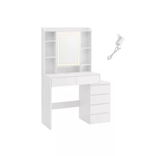 VASAGLE Modern LED Fésülködőasztal Állítható Világítással Felhőfehér