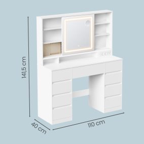   VASAGLE Kailyn RDT137W01 fésülködőasztal LED tükörrel felhőfehér
