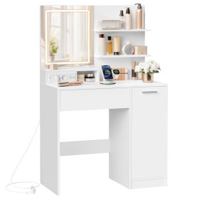   VASAGLE Kailyn Fésülködőasztal LED Tükörrel és Elosztóval Fehér