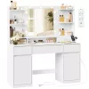 VASAGLE Kailyn RDT142WB02 fésülködőasztal LED tükörrel és beépített töltőállomással felhőfehér