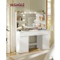   VASAGLE Kailyn RDT142WB02 fésülködőasztal LED tükörrel és beépített töltőállomással felhőfehér