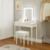 VASAGLE Hollywood Sminkasztal Szett Párnázott Ülőkével és LED Világítással Fehér