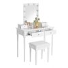 VASAGLE Hollywood Sminkasztal Szett Párnázott Ülőkével és LED Világítással Fehér
