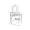 VASAGLE Elegance Fésülködőasztal Háromrészes Tükörrel és Párnázott Ülőkével Fehér