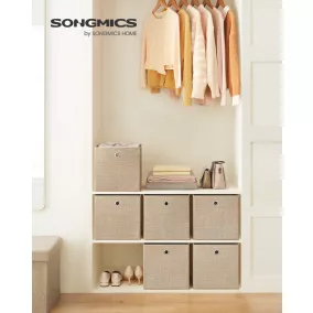   SONGMICS tárolódoboz szett 6 db-os nem szőtt textil homokbézs összecsukható fogantyúval 30 x 30 x 30 cm