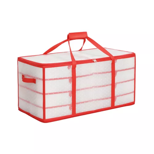 SONGMICS Karácsonyi Gömbtároló Doboz Átlátszó-Piros 128 Rekeszes