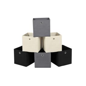   SONGMICS 6 Darabos Tárolódoboz Szett Összehajtható Nemszőtt Textil Szürke-Fekete-Bézs