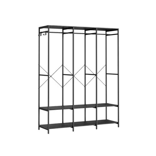SONGMICS Nyitott Ruhásszekrény Acél Vázzal Fekete 141 cm