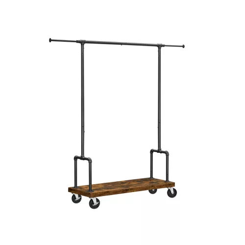 VASAGLE Industrial Kihúzható Ruhaállvány Polccal és Kerekekkel Rusztikus Barna-Fekete