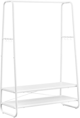 VASAGLE Multifunkciós Ruhaállvány Fehér Acél Vázzal és Polcokkal