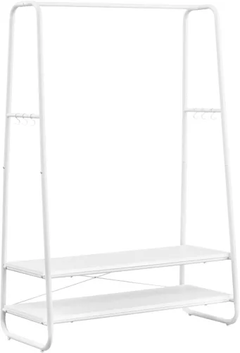 VASAGLE Multifunkciós Ruhaállvány Fehér Acél Vázzal és Polcokkal