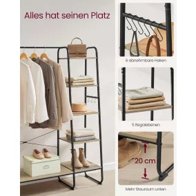   VASAGLE RGR116K01 Multifunkciós Ruhaállvány Türkiszbarna-Mattfekete