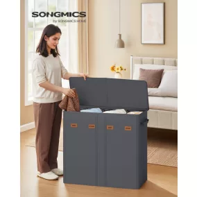   SONGMICS Szennyestartó Kosár 4 Rekesszel 210 L Oxford Szövet Sötétszürke Fedeles