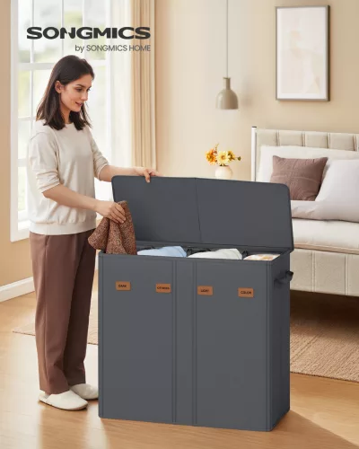 SONGMICS Szennyestartó Kosár 4 Rekesszel 210 L Oxford Szövet Sötétszürke Fedeles