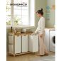   SONGMICS Bambusz Szennyestartó 3 Rekesszel Krémfehér Tárolópolccal