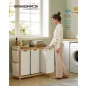   SONGMICS Bambusz Szennyestartó 3 Rekesszel Krémfehér Tárolópolccal