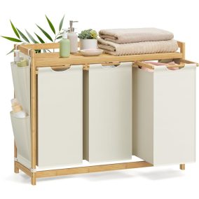 SONGMICS 3 rekeszes szennyestartó bambusz krémfehér 150 L