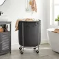   SONGMICS Gördülő Szennyestartó Kosár 170L Fekete/Ezüst Acélvázzal