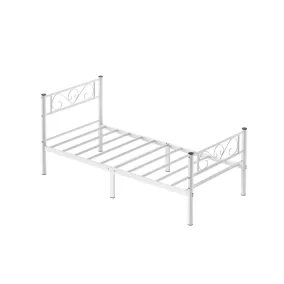   VASAGLE egyszemélyes ágykeret fém fehér díszített fejtámlával
