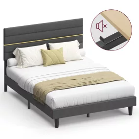   VASAGLE RMB504G01 Dupla Ágy Fém és Tömör Fa Állítható Kárpitozott Fejtámlával Palaszürke