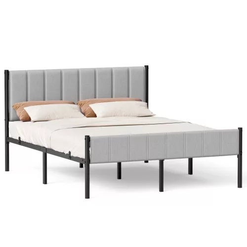 VASAGLE ágykeret 160 x 200 cm kárpitozott fejvéggel acél ágyrács galamb szürke