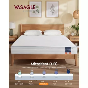   VASAGLE 140 x 200 cm dupla matrac gél memóriahabból középkemény H3 7 zónás fehér