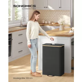   SONGMICS 100 literes szelektív hulladékgyűjtő konténer bambusz kerettel fekete-bézs