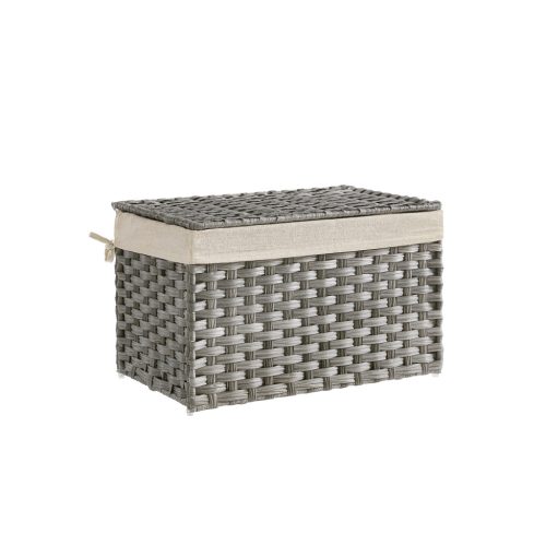 SONGMICS Rattan Hatású Tárolódoboz Szürke 65L Fedéllel és Béléssel
