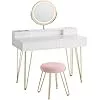 VASAGLE Sminkasztal Világítással és Ülőkével Mattfehér-Arany