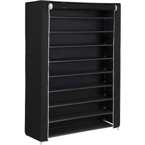   SONGMICS 10 Szintes Cipőszekrény Fekete Tárolórendszer Védőhuzattal
