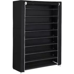   SONGMICS 10 Szintes Cipőszekrény Fekete Tárolórendszer Védőhuzattal
