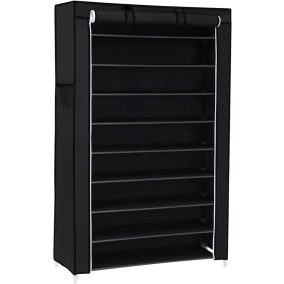   SONGMICS 10 Szintes Cipőtároló Szekrény Porvédő Huzattal Fekete 88 x 28 x 160 cm