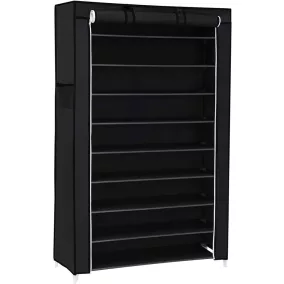   SONGMICS 10 Szintes Cipőtároló Szekrény Porvédő Huzattal Fekete 88 x 28 x 160 cm