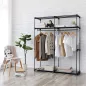   SONGMICS Hordozható Textil Ruhásszekrény Dupla Akasztórúddal Fekete