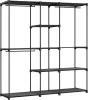 SONGMICS Hordozható Nyitott Gardrób Acél Vázas Szövet Polcos Ruhásszekrény Fekete