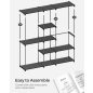   SONGMICS Hordozható Nyitott Gardrób Acél Vázas Szövet Polcos Ruhásszekrény Fekete