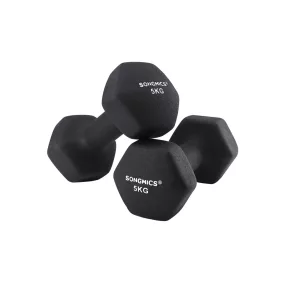   SONGMICS 2 db-os kézi súlyzó szett 2 x 5 kg neoprén bevonattal fekete hatszögletű csúszásmentes