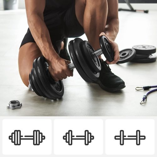 SONGMICS Állítható Öntöttvas Súlyzókészlet 30 kg Csúszásmentes Markolattal Fekete