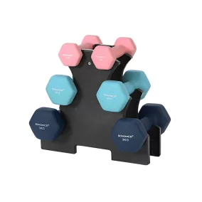  SONGMICS Hatszögletű Súlyzókészlet Állvánnyal - 1-2-3 kg Neoprén Bevonattal