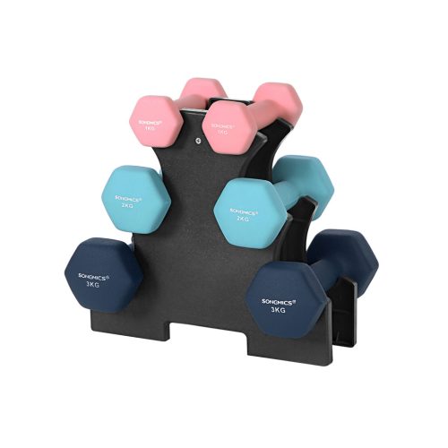 SONGMICS Hatszögletű Súlyzókészlet Állvánnyal - 1-2-3 kg Neoprén Bevonattal