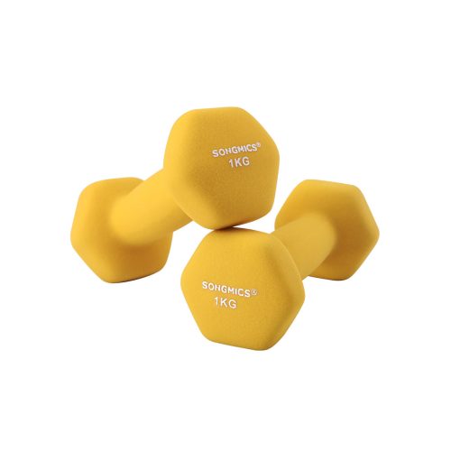 SONGMICS Neoprén Súlyzó Szett Sárga 2x1 kg Hatszögletű Kézi Súlyzó