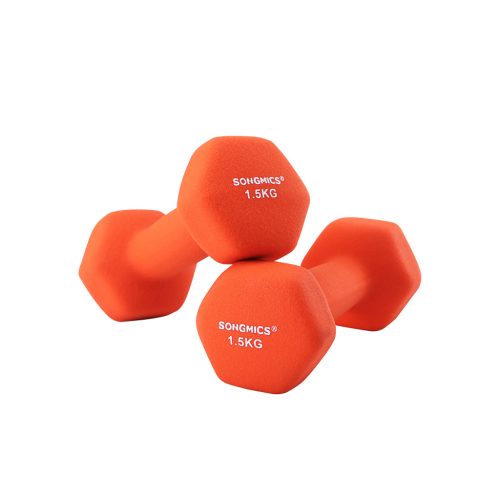 SONGMICS Neoprén Súlyzó Szett 2x1,5 kg Narancssárga Csúszásmentes Hatszögletű