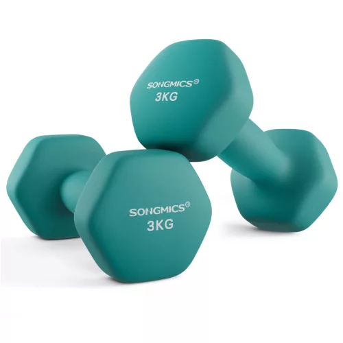 SONGMICS 2 x 3 kg Neoprén Hatszögletű Kézi Súlyzó Szett Otthoni Edzéshez Türkiz