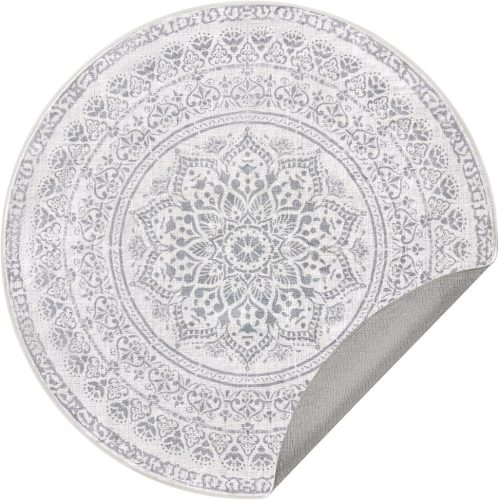 SONGMICS HOME Boho Kerek Szőnyeg Galambszürke Mandala Mintával