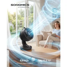   SONGMICS XFC001B1EU asztali ventilátor LED kijelzővel távirányítóval 70° oszcillációval 8 sebességgel fekete