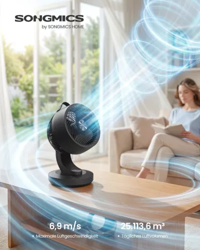 SONGMICS XFC001B1EU asztali ventilátor LED kijelzővel távirányítóval 70° oszcillációval 8 sebességgel fekete