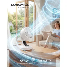   SONGMICS XFC001W1EU csendes asztali ventilátor 20dB távirányítóval felhőfehér