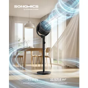   SONGMICS XFC002B1EU állóventilátor távvezérlővel 120° és 135° oszcillációval 15 sebességgel tintafekete