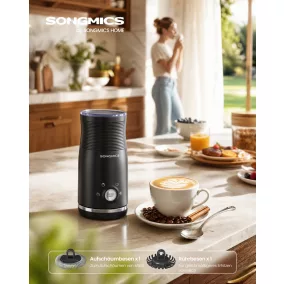   SONGMICS 4 az 1-ben Elektromos Tejhabosító Rozsdamentes Acél Fekete 300 ml Automatikus Leállással